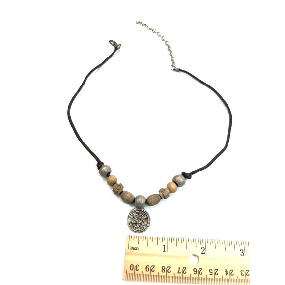 Handmade Bohemian Style Wood & Metal Beaded Necklace With Adjustable Chain A464 - Picture 3 of 6
